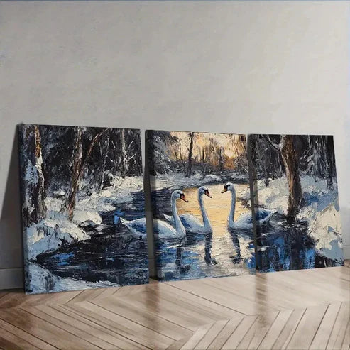 3pcs Elegant Swan Lake Scene Wall Art Set Canvas Unframed - High Quality Print 100% Australian Made Wall Canvas