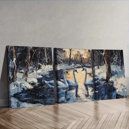 3pcs Elegant Swan Lake Scene Wall Art Set Canvas Unframed - High Quality Print 100% Australian Made Wall Canvas