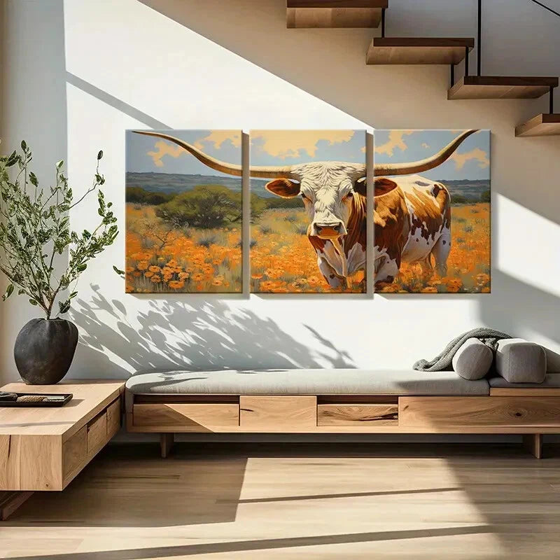 3pcs Vibrant Texas Landscape & Orange Flowers Metal Print Ready to Hang Art - Bella Home Decor