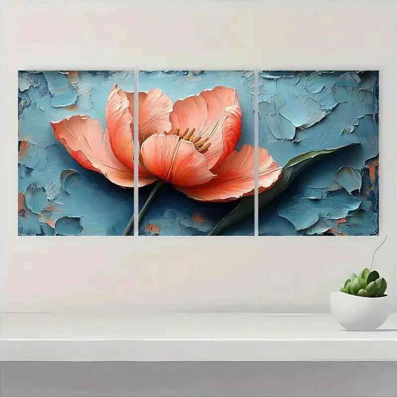 3pcs Pastel Variegated Oil Impasto Painting Metal Print Ready to Hang Art - Bella Home Decor