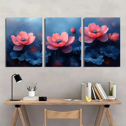 3pcs Rain Kissed Vibrant Bloom Floral Painting Metal Print Ready to Hang Art - Bella Home Decor