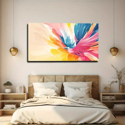 Vibrant Phoenix Feather Design Wall Art Canvas Office Home Room Framed 120x60cm