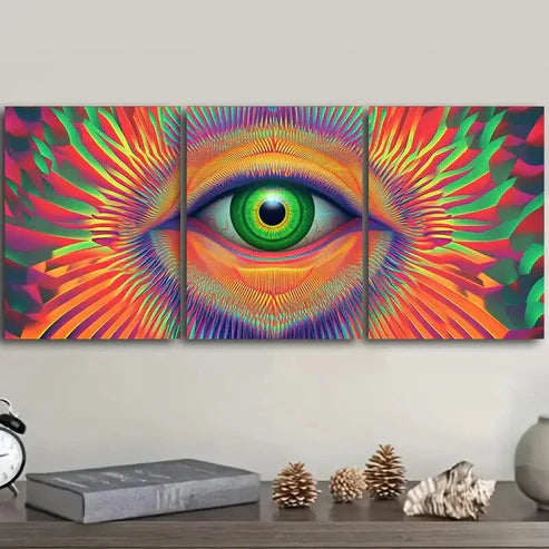 3pcs Psychedelic Rainbow Eye Design Wall Art Canvas Unframed - High Quality Print 100% Australian Made Wall Canvas