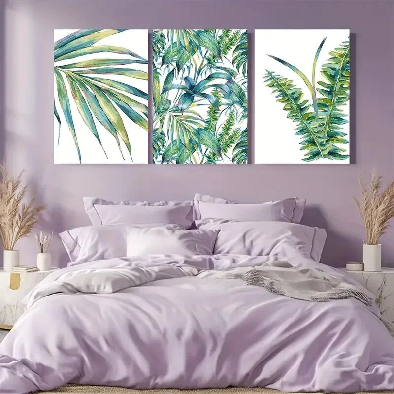 3pcs Tropical Leaf Watercolor Papyrus & Ferns Metal Print Ready to Hang Art