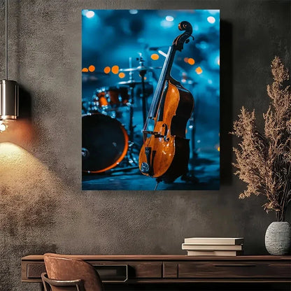 Beautiful Cello Symphony Night Scene Painting 40x60cm Metal Print Ready to Hang - Bella Home Decor