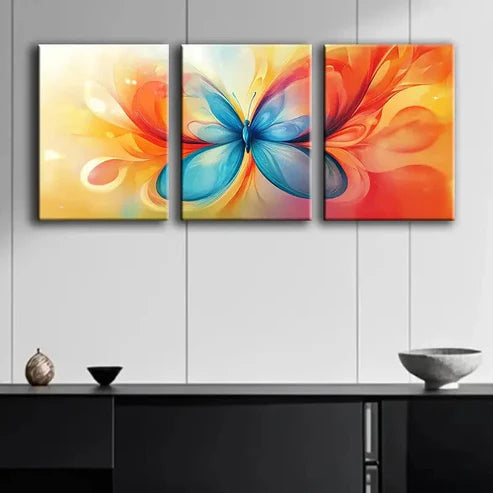 3pcs Colorful Butterfly Shaped Floral Triptych Wall Art Set Canvas Unframed - High Quality Print 100% Australian Made Wall Canvas - Bella Home Decor
