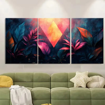3pcs Tropical Pink Teal Leaves Exotic Jungle Metal Print Ready to Hang Art - Bella Home Decor