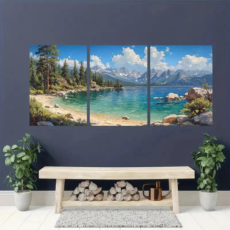3pcs Tahoe Lake California Landscape Perfect Wall Art Set Canvas Framed 40x60cm - High Quality Print 100% Australian Made Wall Canvas Ready to Hang - Bella Home Decor