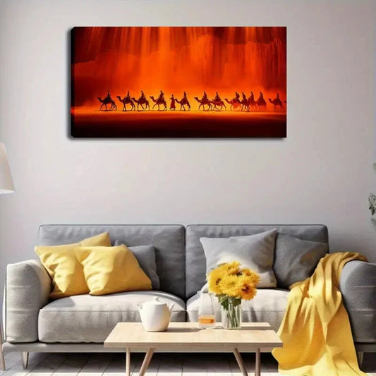 Minimalist Desert Camel Caravan Wall Art Canvas Office Home Room Framed 120x60cm