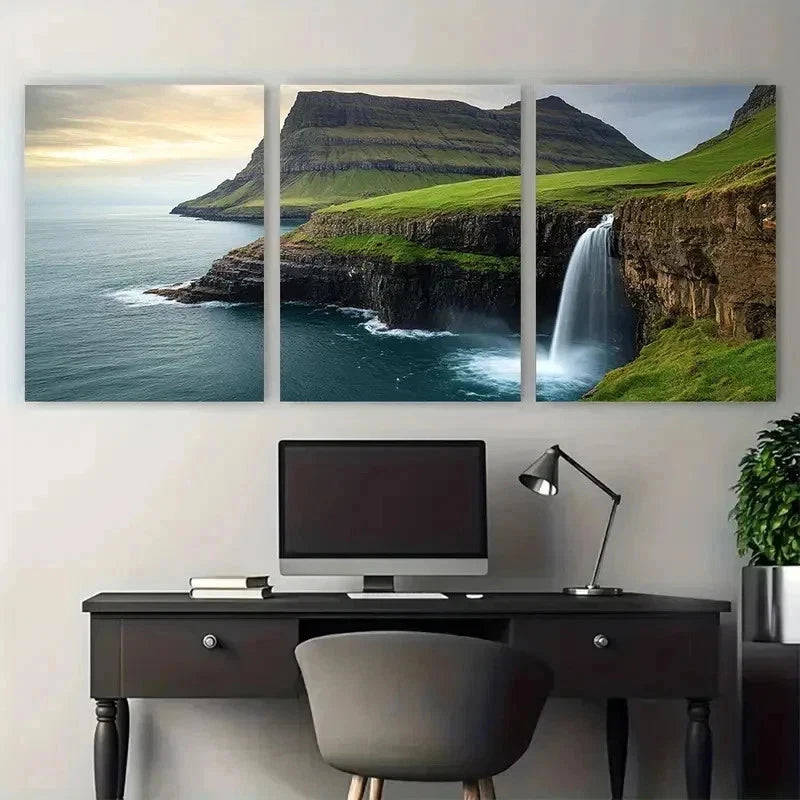3pcs Faroe Islands Formulator Waterfall Perfect Wall Art Set Canvas Framed 40x60cm - High Quality Print 100% Australian Made Wall Canvas Ready to Hang