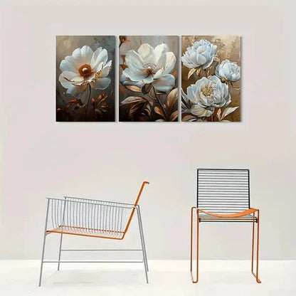 3pcs Modern Abstract White Floral Wall Art Canvas Unframed - High Quality Print 100% Australian Made Wall Canvas