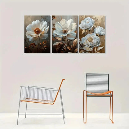 3pcs Modern Abstract White Floral Wall Art Set Canvas Framed 60x90cm - High Quality Print 100% Australian Made Wall Canvas Ready to Hang