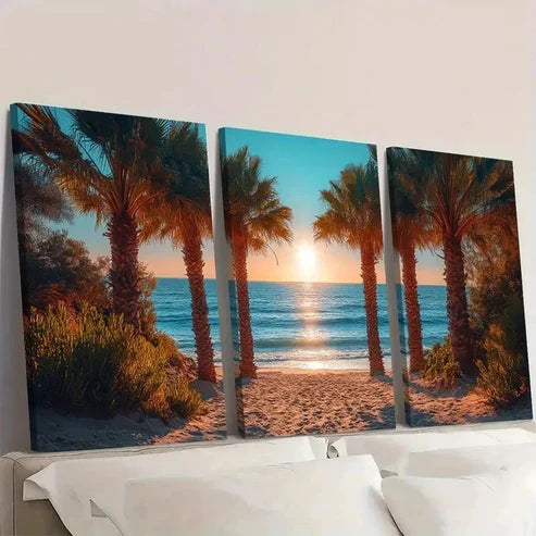 3pcs Palm Tree Beach Sunset Wall Art Canvas Unframed - High Quality Print 100% Australian Made Wall Canvas - Bella Home Decor
