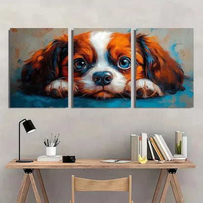 3pcs Vibrant Blue & Orange Dog Portraits Wall Art Set Canvas Unframed - High Quality Print 100% Australian Made Wall Canvas