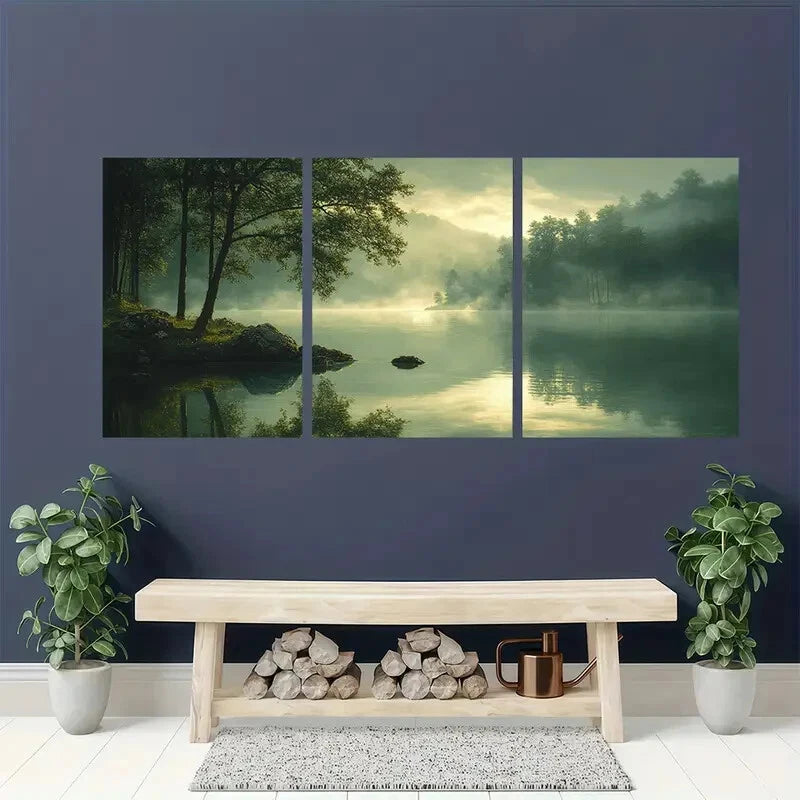 3pcs Ethereal Green Landscape Tranquil Nature Metal Print Ready to Hang Art - Bella Home Decor