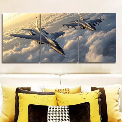 3pcs Fighter in the Sky Wall Art Set Canvas Unframed - High Quality Print 100% Australian Made Wall Canvas