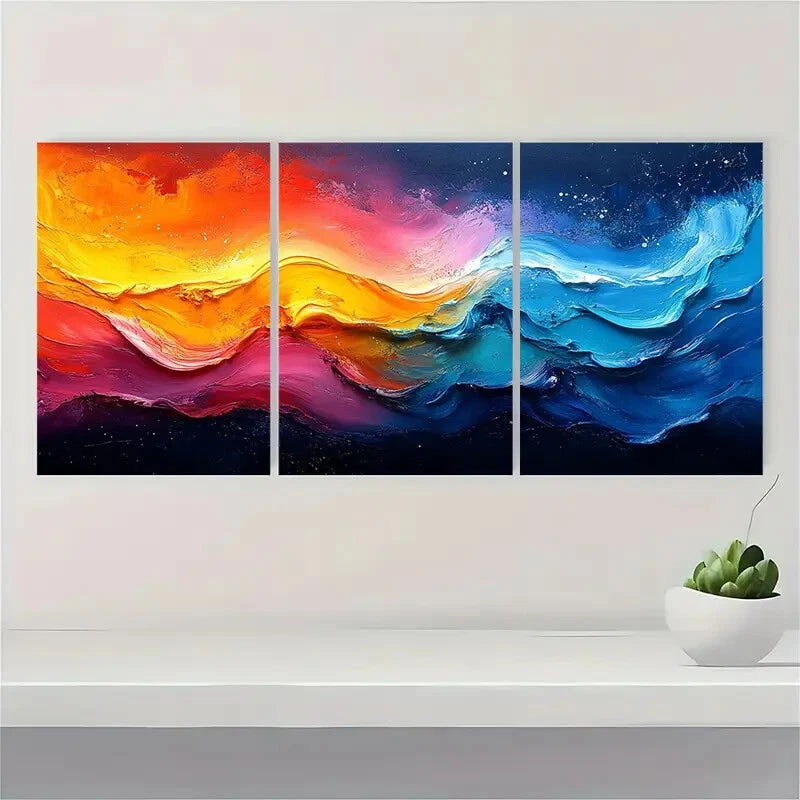 3pcs Colorful Abstract Painting Original Acrylic Metal Print Ready to Hang Art - Bella Home Decor