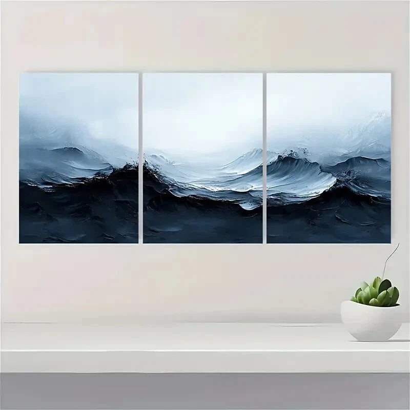 3pcs Gray and Black Painting Textured Art Black Metal Print Ready to Hang Art - Bella Home Decor
