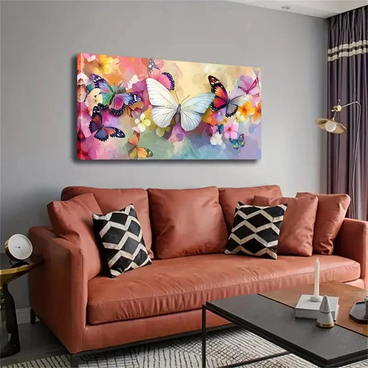 Watercolor Butterfly Vibrant Wall Art Canvas Office Home Room Framed 120x60cm