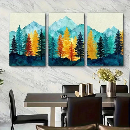 3pcs Fall Mountain & Forest Piece Decor Perfect Wall Art Set Canvas Framed 50x70cm - High Quality Print 100% Australian Made Wall Canvas Ready to Hang