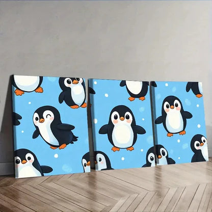 3pcs Lots of cute little penguins Wall Art Set Canvas Unframed - High Quality Print 100% Australian Made Wall Canvas