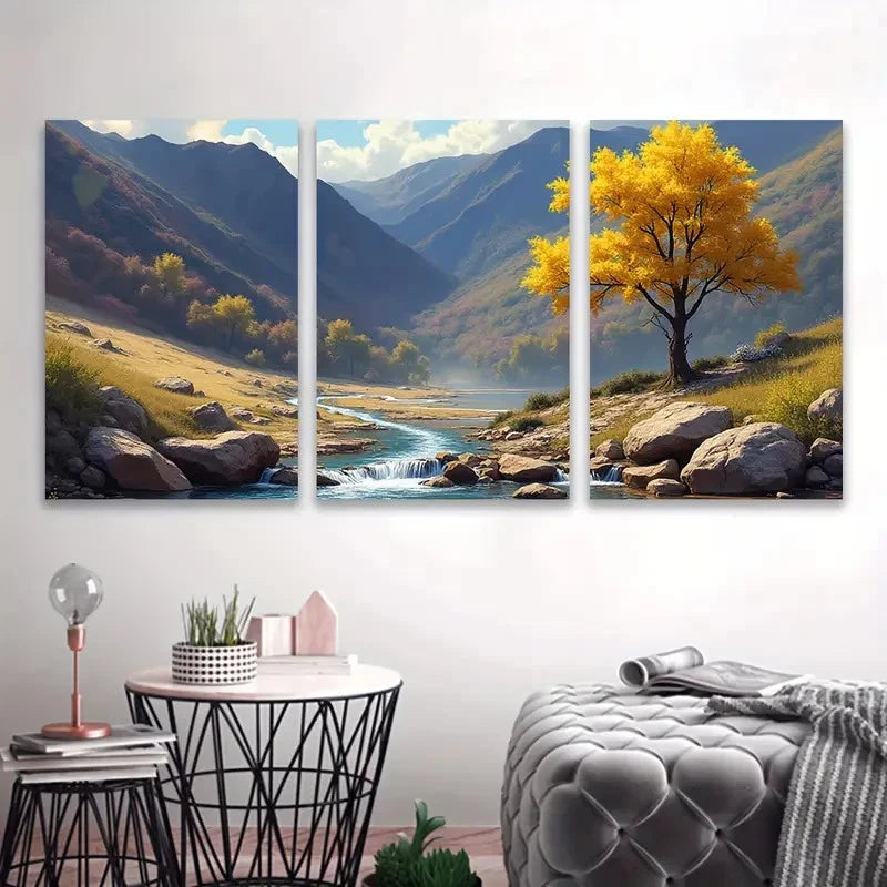3pcs Autumn River Landscape Wall Art Set Canvas Framed 50x70cm - High Quality Print 100% Australian Made Wall Canvas Ready to Hang - Bella Home Decor
