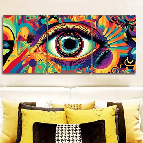 3pcs Featuring Psychedelic Rainbow Eyes Wall Art Set Canvas Unframed - High Quality Print 100% Australian Made Wall Canvas