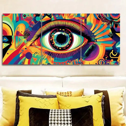 3pcs Featuring Psychedelic Rainbow Eyes Wall Art Set Canvas Unframed - High Quality Print 100% Australian Made Wall Canvas