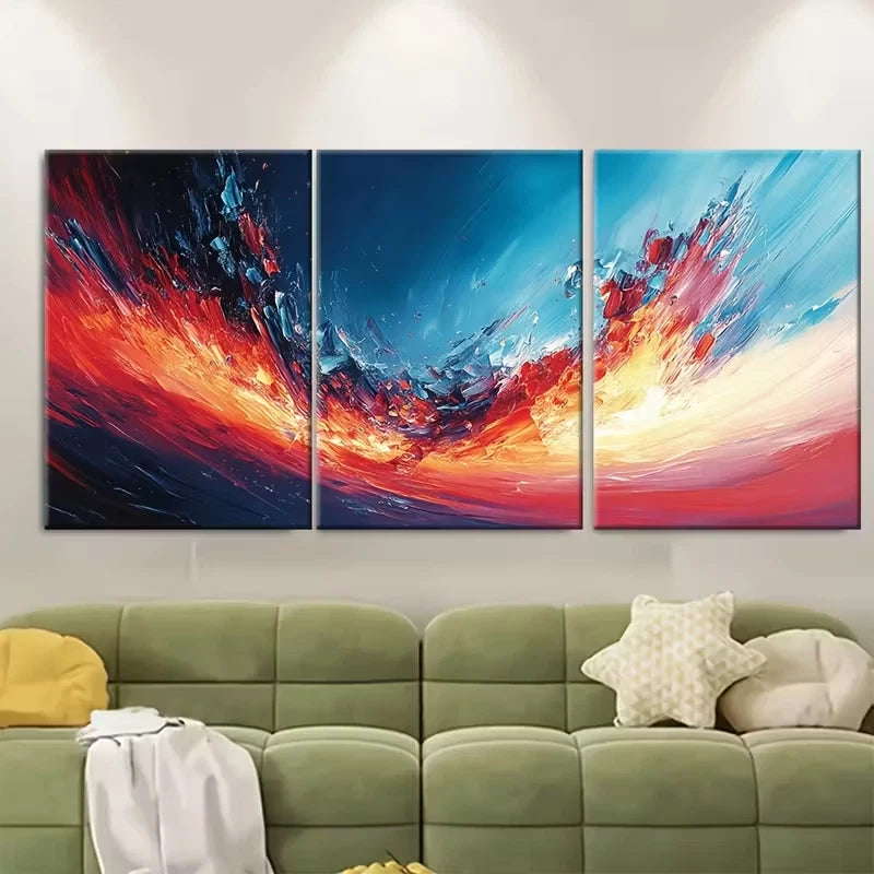 3pcs Vibrant Abstract Broken Brushstroke Metal Print Ready to Hang Art