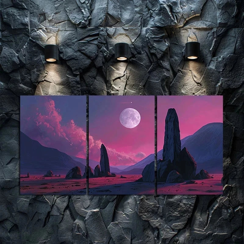 3pcs Abstract Desert and Moon Landscape Metal Print Ready to Hang Art - Bella Home Decor