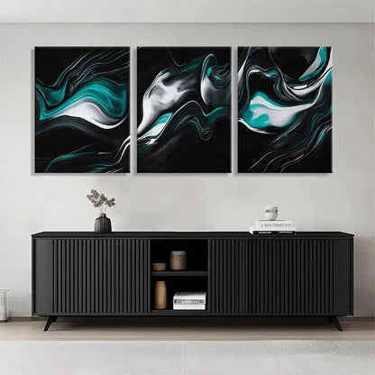 3pcs Fluid Swirl Design with Emerald Perfect Wall Art Set Canvas Framed 50x70cm - High Quality Print 100% Australian Made Wall Canvas Ready to Hang