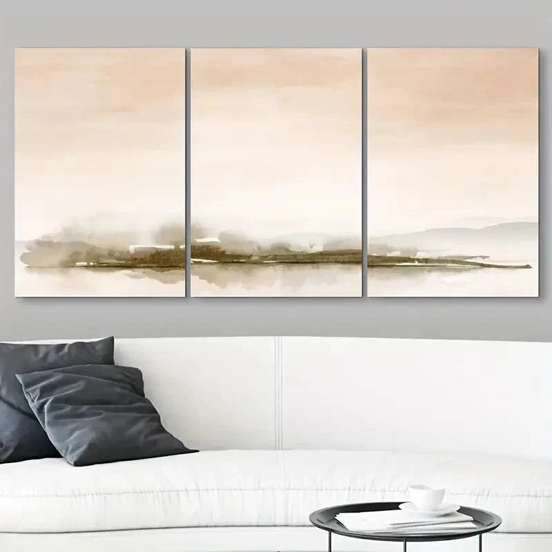 3pcs Orange & Green Mountain Forest Metal Print Ready to Hang Art
