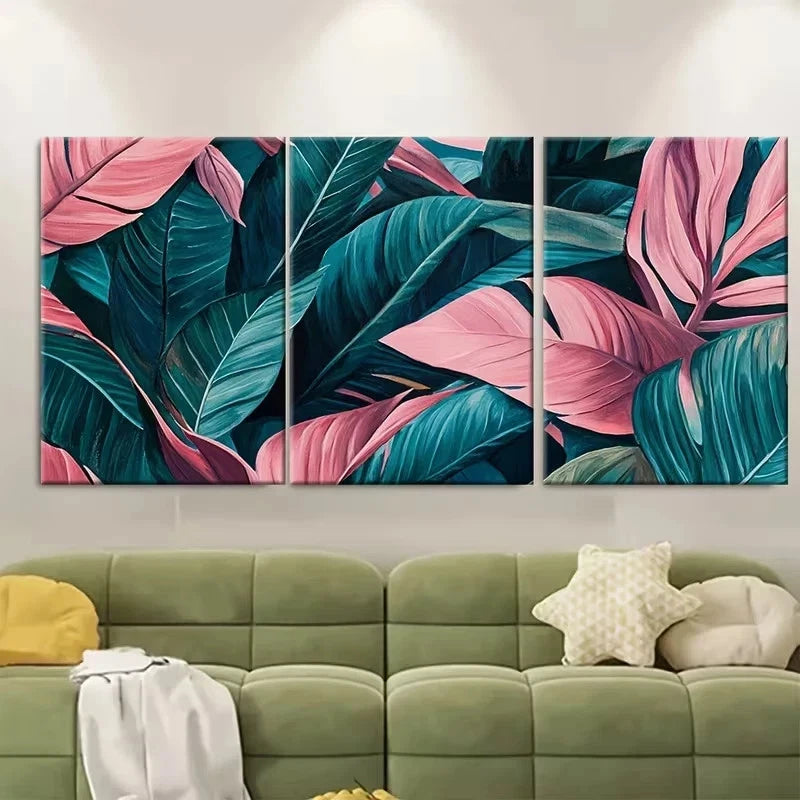 3pcs Pink Summer Botanical Painting Wall Art Set Canvas Framed 50x70cm - High Quality Print 100% Australian Made Wall Canvas Ready to Hang
