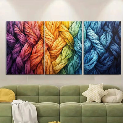 3pcs Rainbow Braided Yarn Metal Print Ready to Hang Art - Bella Home Decor
