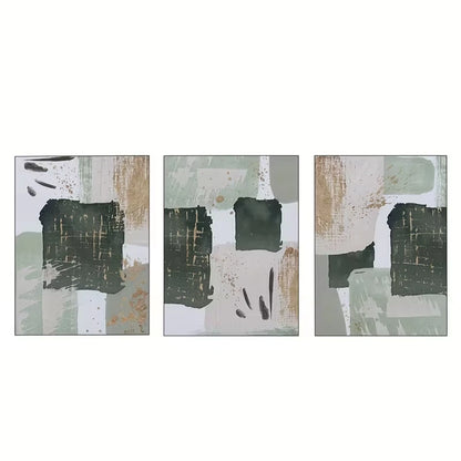 3pcs Green and Golden Watercolor Shape  Wall Art Set Canvas Framed 60x90cm - High Quality Print 100% Australian Made Wall Canvas Ready to Hang - Bella Home Decor