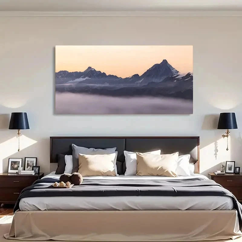 Mountain Range Landscape Winter Wall Art Canvas Office Home Room Framed 120x60cm