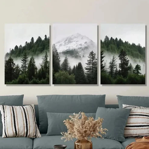 3pcs Snowy Mountain and Forest Wall Art Set Canvas Unframed - High Quality Print 100% Australian Made Wall Canvas