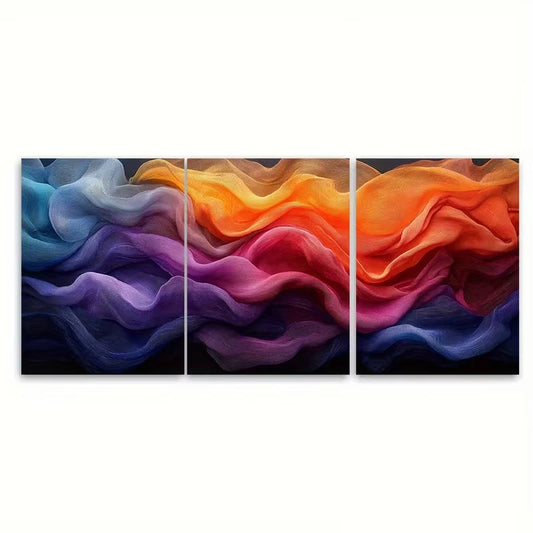 3pcs Swirling Fabric Manipulation Metal Print Ready to Hang Art