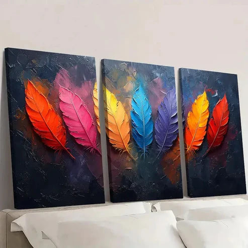 3pcs Original Colorful Feather FH Wall Art Set Canvas Unframed - High Quality Print 100% Australian Made Wall Canvas