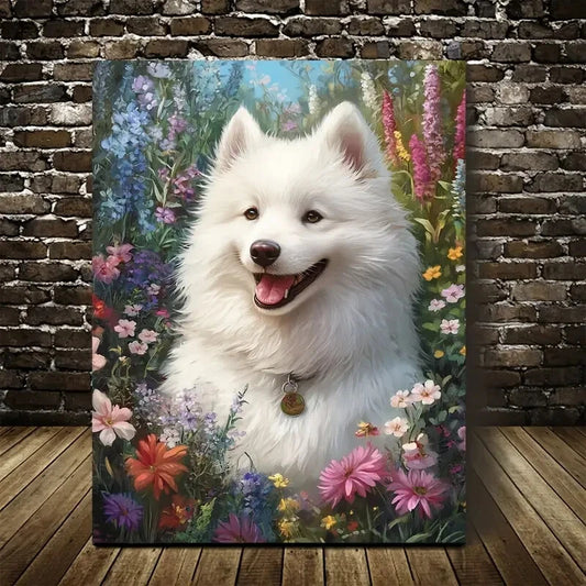 Adorable Samoyed Dog with Vibrant Painting 40x60cm Metal Print Ready to Hang