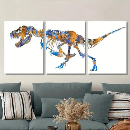 3pcs Vibrant Blue & Orange Tyrannosaurus Metal Print Ready to Hang Art - Bella Home Decor