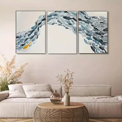 3 PCS Abstract Shoal Of Fish Triptych Wall Art Set Canvas Unframed - High Quality Print 100% Australian Made Wall Canvas - Bella Home Decor