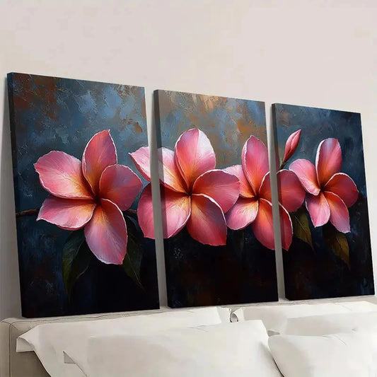 3pcs Pink Plumeria Flower rt Wall Art Set Canvas Framed 60x90cm - High Quality Print 100% Australian Made Wall Canvas Ready to Hang