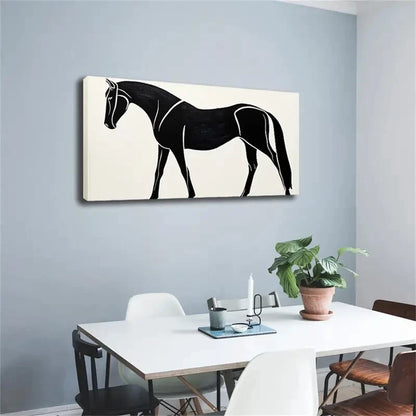 Modern Black and White Horse Wall Art Canvas Office Home Room Framed 120x60cm - Bella Home Decor