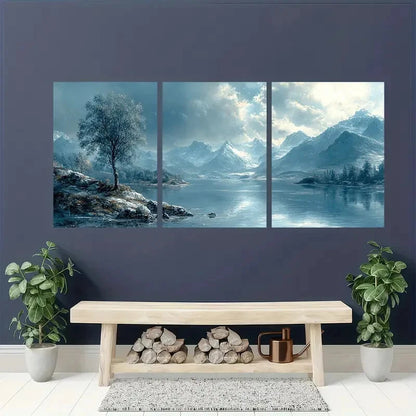 3pcs Vintage Grey Seascape Landscape Art Metal Print Ready to Hang Art - Bella Home Decor