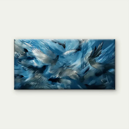 Blue & White Feathers Birds Wall Art Canvas Office Home Room Framed 120x60cm