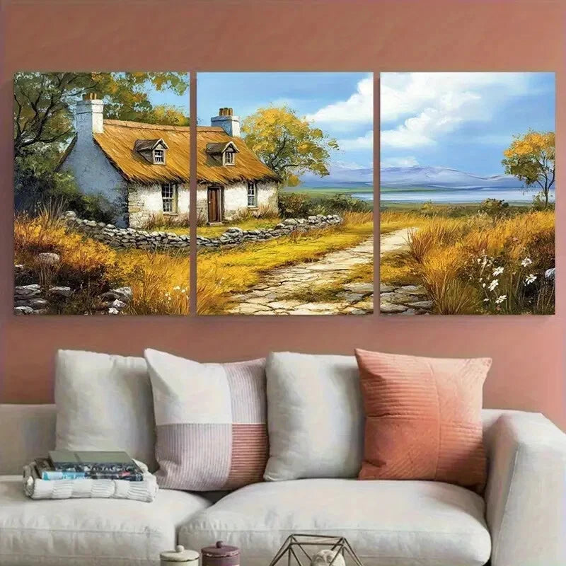 3pcs Irish Cottage Ireland Countryside Rustic Metal Print Ready to Hang Art - Bella Home Decor