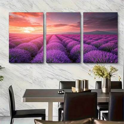 3pcs Vibrant Lavender Field Metal Print Ready to Hang Art