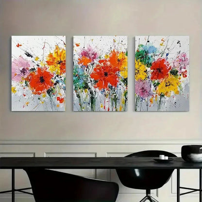 3pcs Abstract Painting of Wildflowers Metal Print Ready to Hang Art - Bella Home Decor