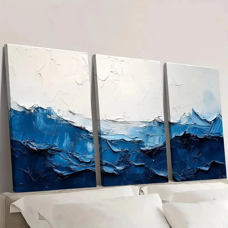 3pcs Abstract Blue & White Acrylic  WA  Wall Art Set Canvas Framed 50x70cm - High Quality Print 100% Australian Made Wall Canvas Ready to Hang - Bella Home Decor